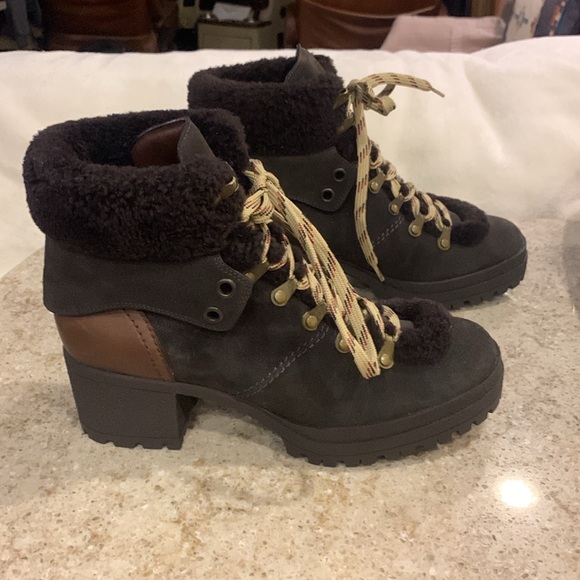 NWOT SEE BY CHLOÉ Eileen leather Lace-Up Shearling-Lined Hiking Boots Size 10.5 - Picture 10 of 15